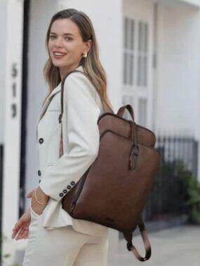 CLUCI Leather Backpack for Women, 15.6 inch Laptop Bag, Large Genuine Work